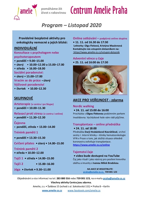 Centrum Amelie – program na listopad 2020