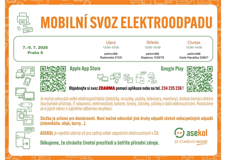 Mobilní svoz elektroodpadu červenec 2026