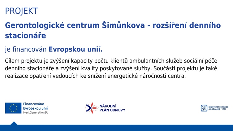 Gerontologické centrum Šimůnkova - rozšíření denního stacionáře